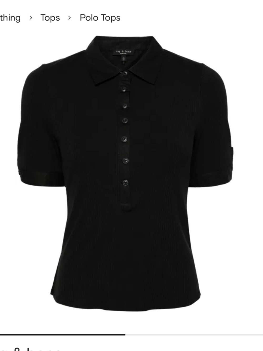 rag & bone Black Ribbed Cotton-Modal Polo Top size small